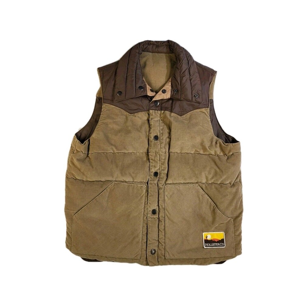 Hollister Reversible Vest Men's L Brown Tan Corduroy Rocky Mountain Style Puffer